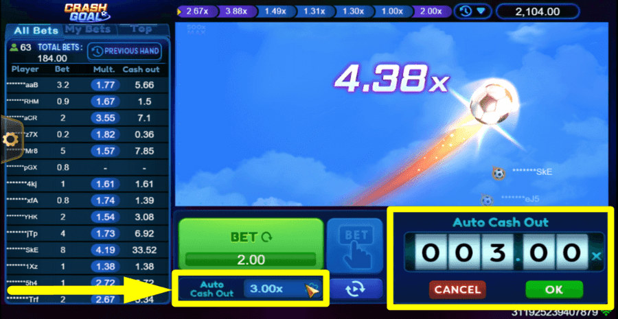 crash goal auto cash out feature
