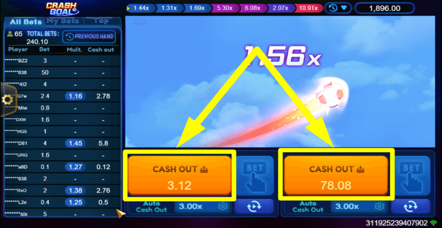 crash goal cash out button