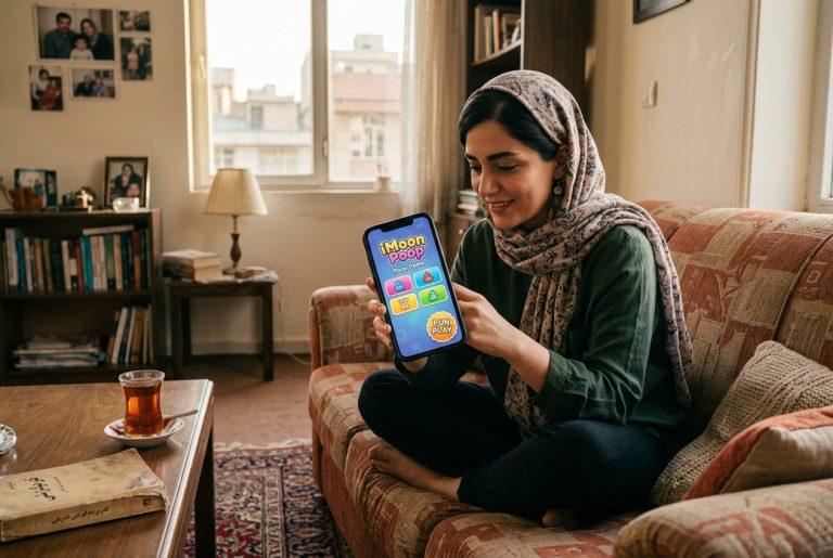 کاربر ایرانی در حال بازی پوپ دمو روی موبایل بدون پول واقعی