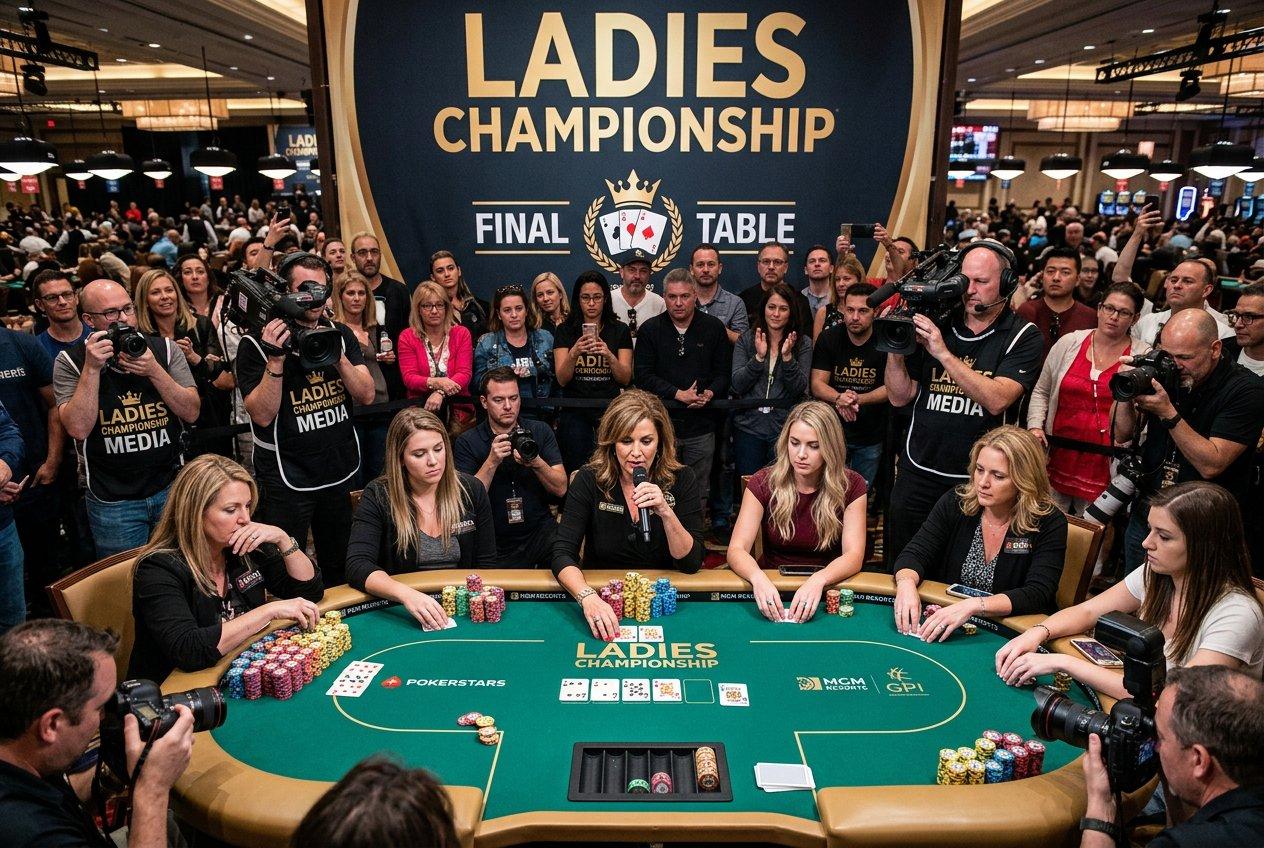 میز نهایی قهرمانی بانوان WSOP با بنر Ladies Championship