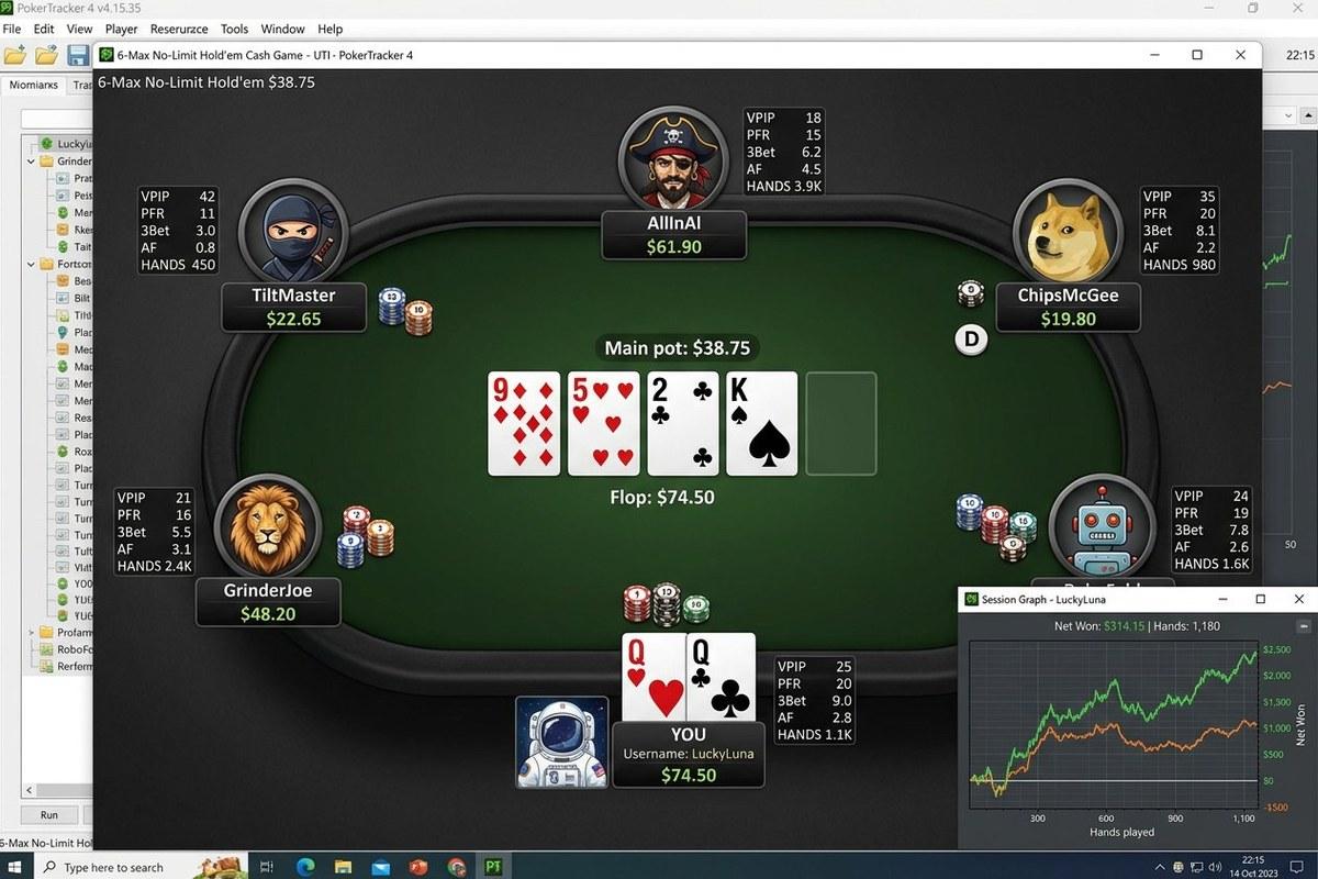 هاد و آمار زنده بازیکنان روی میز پوکر با نرم افزار PokerTracker 4